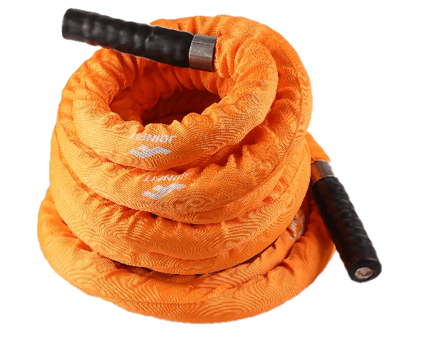 JOINFIT Battle Rope 5cm diameter heavy-duty orange fitness rope with black handles for power and cardio training
