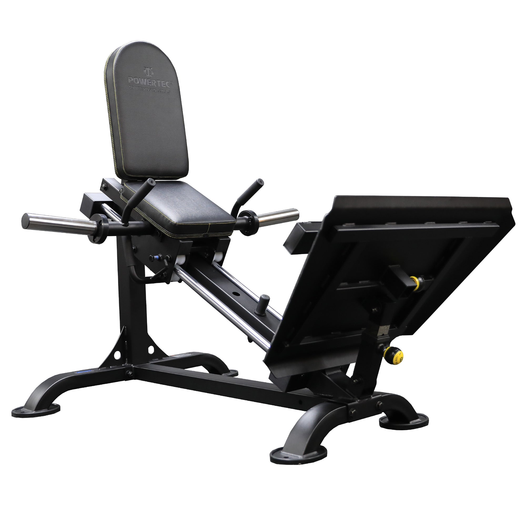Powertec Compact Leg Sled leg press machine with weights and compact design features