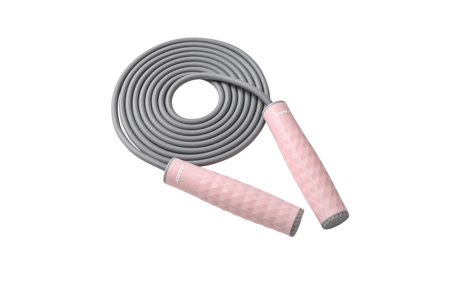 JOINFIT Pink Weighted Handle Jump Rope with textured pink handles and durable gray rope for cardio and toning workouts