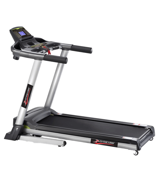Entercise Treadmill LXZ with 3.5 HP motor, foldable design, 5" LCD display, and 38 workouts.