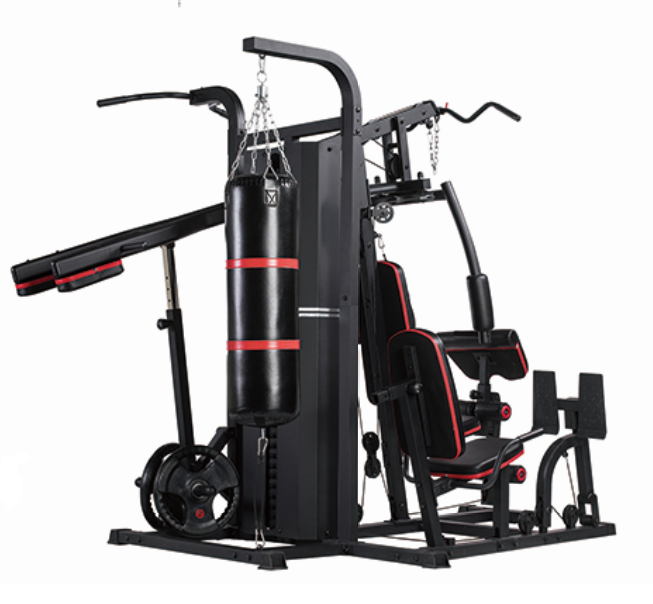 Entercise Multi Gym MS642S 4-station home gym with leg press, squat, boxing bag, and multi press stations