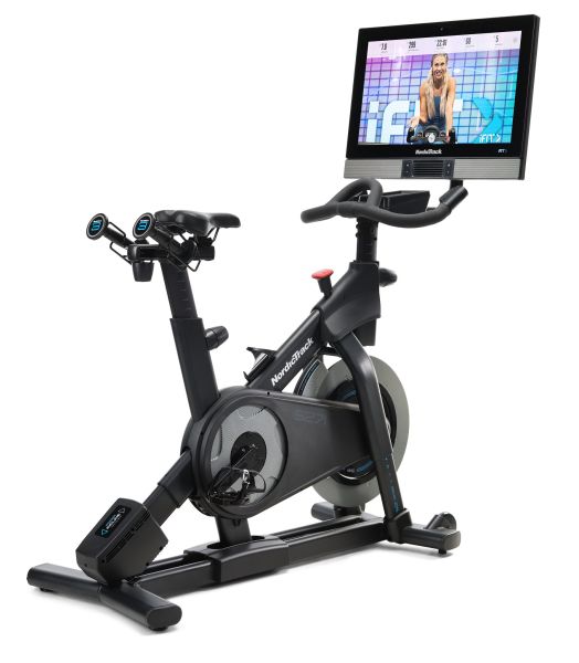 NordicTrack Commercial S27i studio cycle with 27-inch HD touchscreen and adjustable incline/decline for interactive home workouts