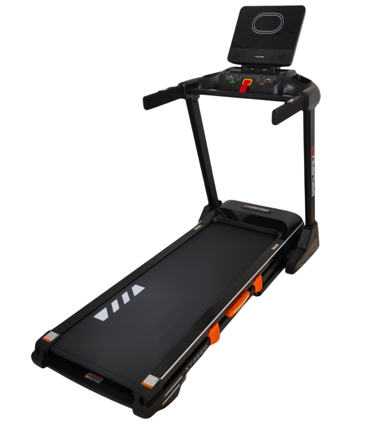 Entercise Treadmill Xtreem with 3.0HP motor, 1-18 KM/H speed, 15-level incline, foldable design, and built-in MP3 speaker